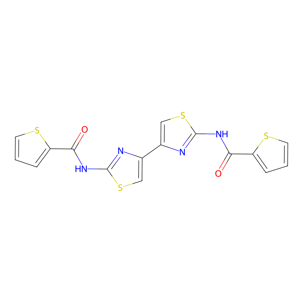 N-[4-[2-(thiophene-2-carbonylamino)-1,3-thiazol-4-yl]-1,3-thiazol-2-yl]thiophene-2-carboxamide molecular structure, CAS 393838-70-5