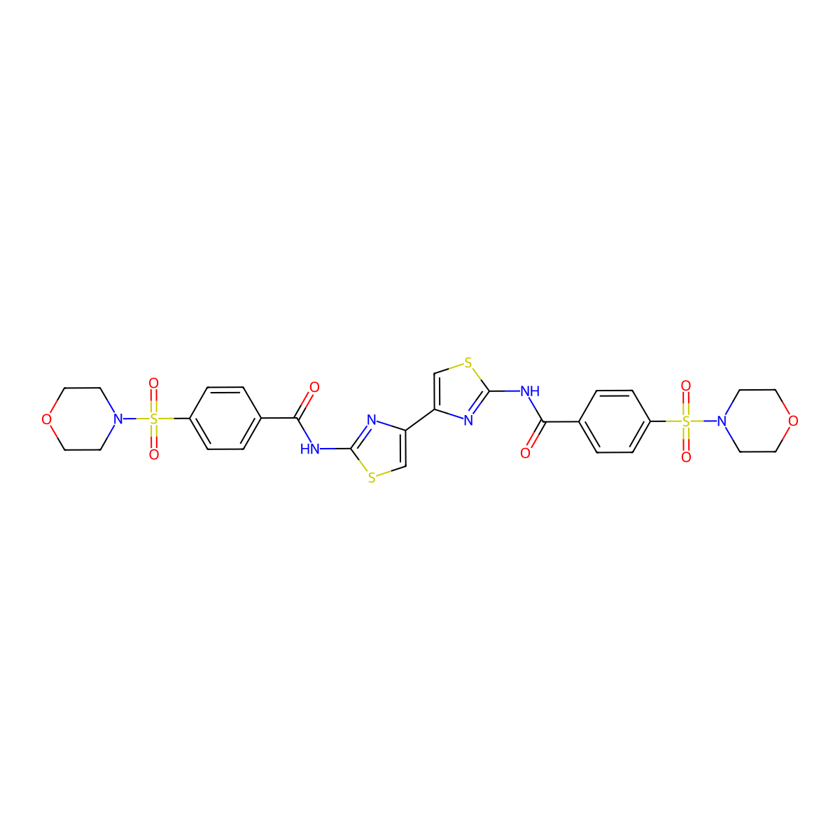 4-morpholin-4-ylsulfonyl-N-[4-[2-[(4-morpholin-4-ylsulfonylbenzoyl)amino]-1,3-thiazol-4-yl]-1,3-thiazol-2-yl]benzamide molecular structure, CAS 393838-71-6