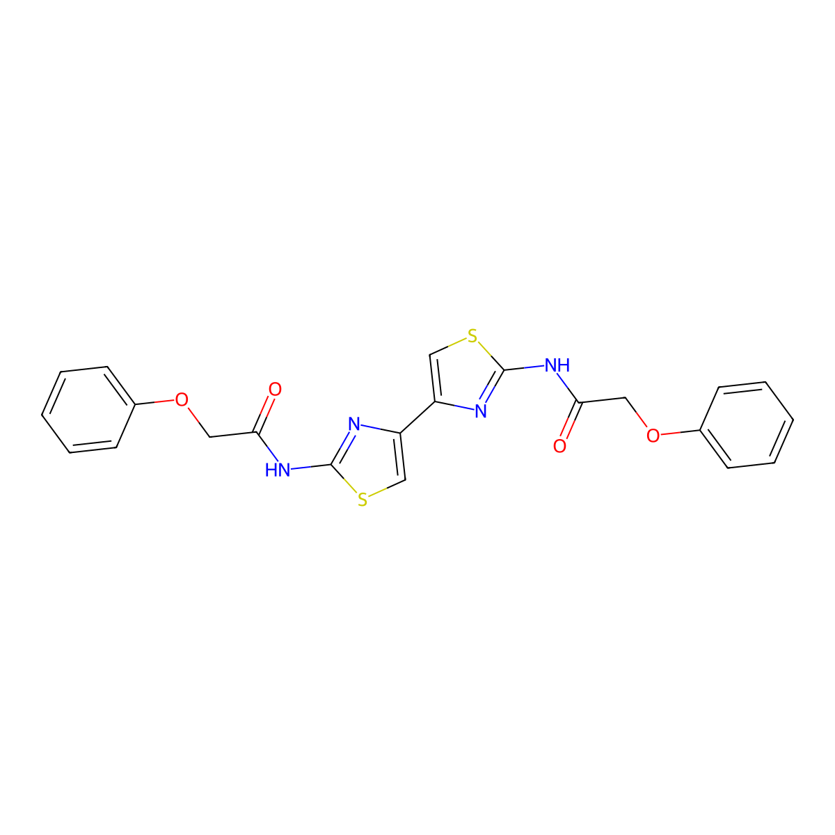 2-phenoxy-N-[4-[2-[(2-phenoxyacetyl)amino]-1,3-thiazol-4-yl]-1,3-thiazol-2-yl]acetamide molecular structure, CAS 393838-75-0