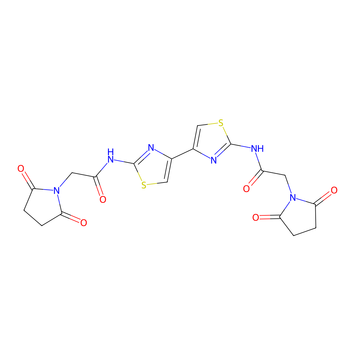 2-(2,5-dioxopyrrolidin-1-yl)-N-[4-[2-[[2-(2,5-dioxopyrrolidin-1-yl)acetyl]amino]-1,3-thiazol-4-yl]-1,3-thiazol-2-yl]acetamide molecular structure, CAS 393838-78-3