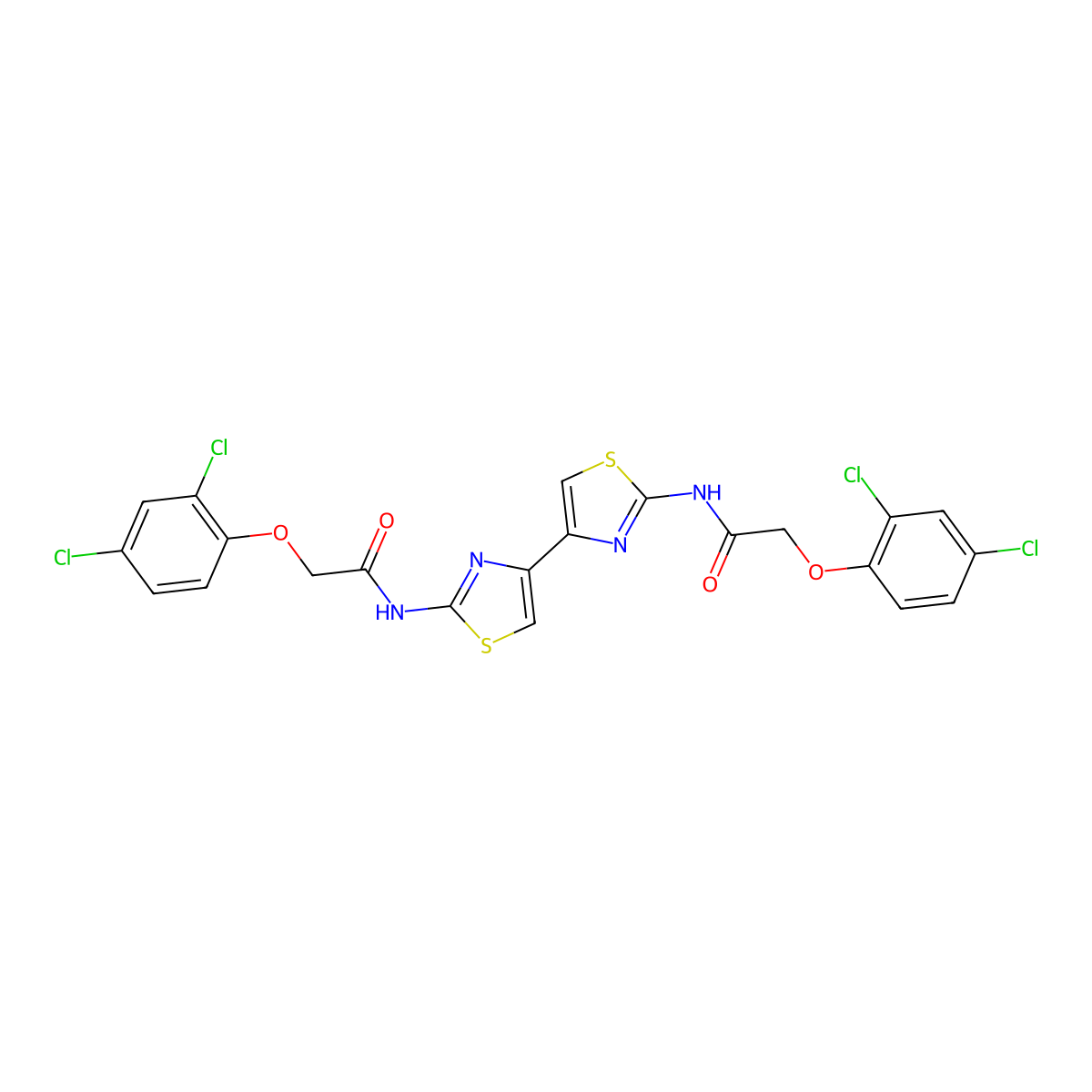 2-(2,4-dichlorophenoxy)-N-[4-[2-[[2-(2,4-dichlorophenoxy)acetyl]amino]-1,3-thiazol-4-yl]-1,3-thiazol-2-yl]acetamide molecular structure, CAS 393838-79-4