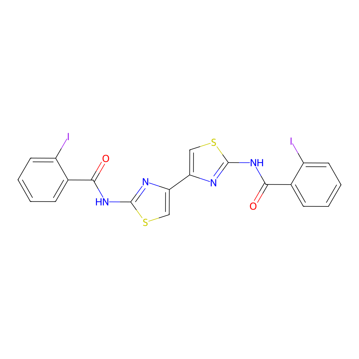 2-iodo-N-[4-[2-[(2-iodobenzoyl)amino]-1,3-thiazol-4-yl]-1,3-thiazol-2-yl]benzamide molecular structure, CAS 393838-80-7