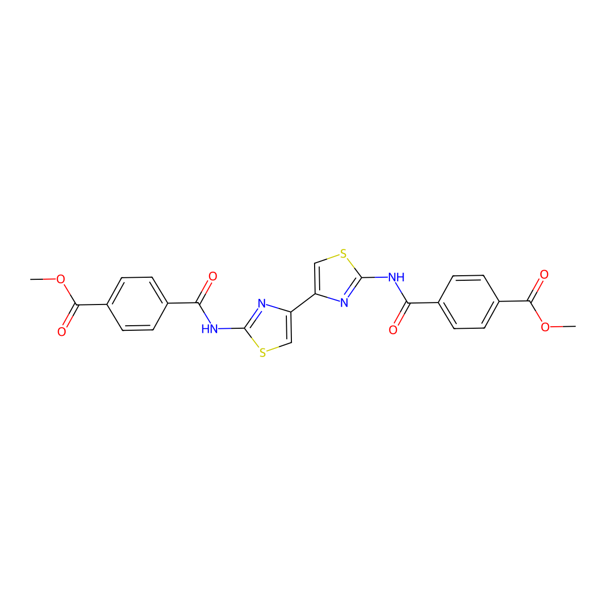 Methyl 4-[[4-[2-[(4-methoxycarbonylbenzoyl)amino]-1,3-thiazol-4-yl]-1,3-thiazol-2-yl]carbamoyl]benzoate molecular structure, CAS 393838-81-8