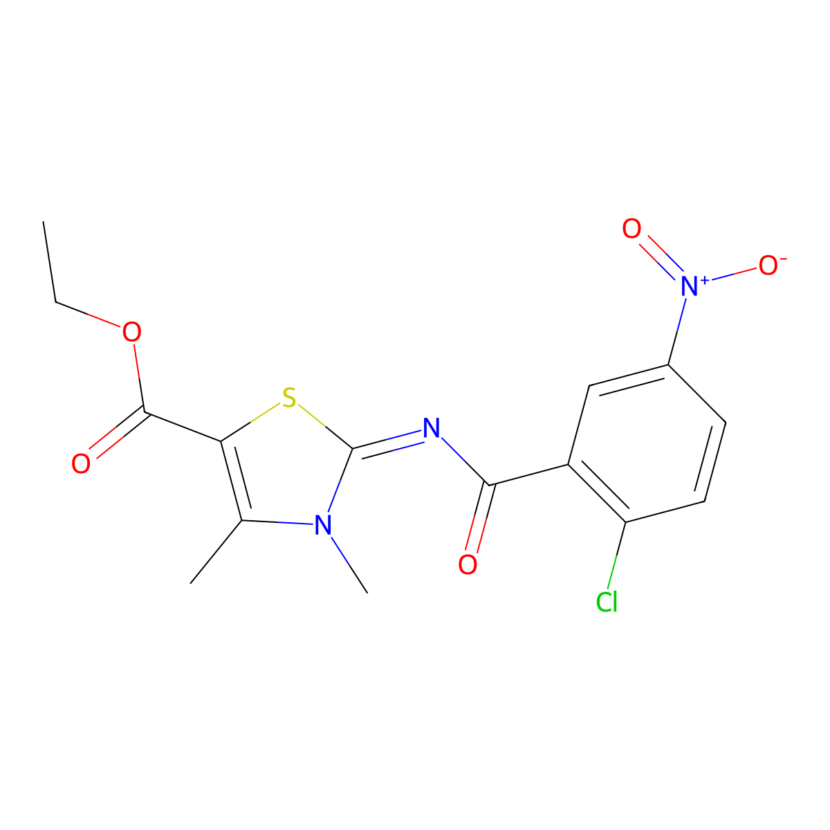 ethyl (2Z)-2-[(2-chloro-5-nitrobenzoyl)imino]-3,4-dimethyl-2,3-dihydro-1,3-thiazole-5-carboxylate molecular structure, CAS 393838-86-3