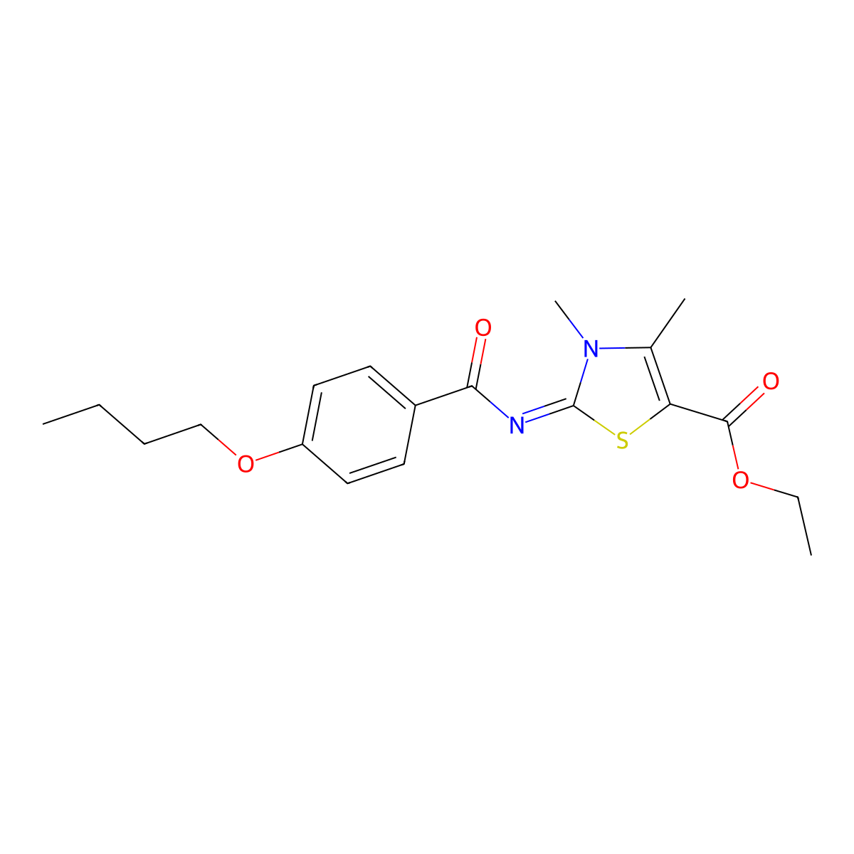 ethyl (2Z)-2-[(4-butoxybenzoyl)imino]-3,4-dimethyl-2,3-dihydro-1,3-thiazole-5-carboxylate molecular structure, CAS 393838-87-4