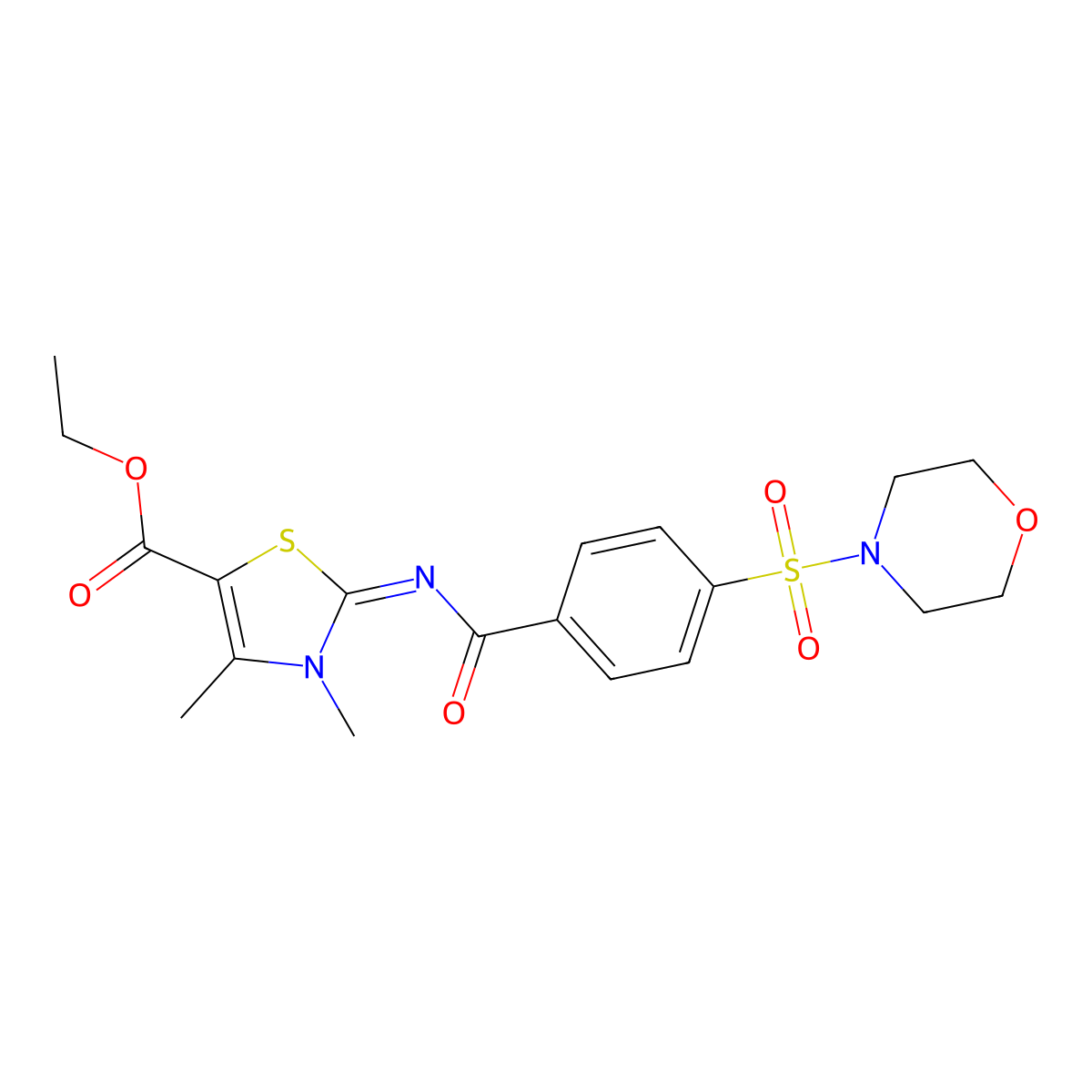 ethyl (2Z)-3,4-dimethyl-2-{[4-(morpholin-4-ylsulfonyl)benzoyl]imino}-2,3-dihydro-1,3-thiazole-5-carboxylate molecular structure, CAS 393838-88-5