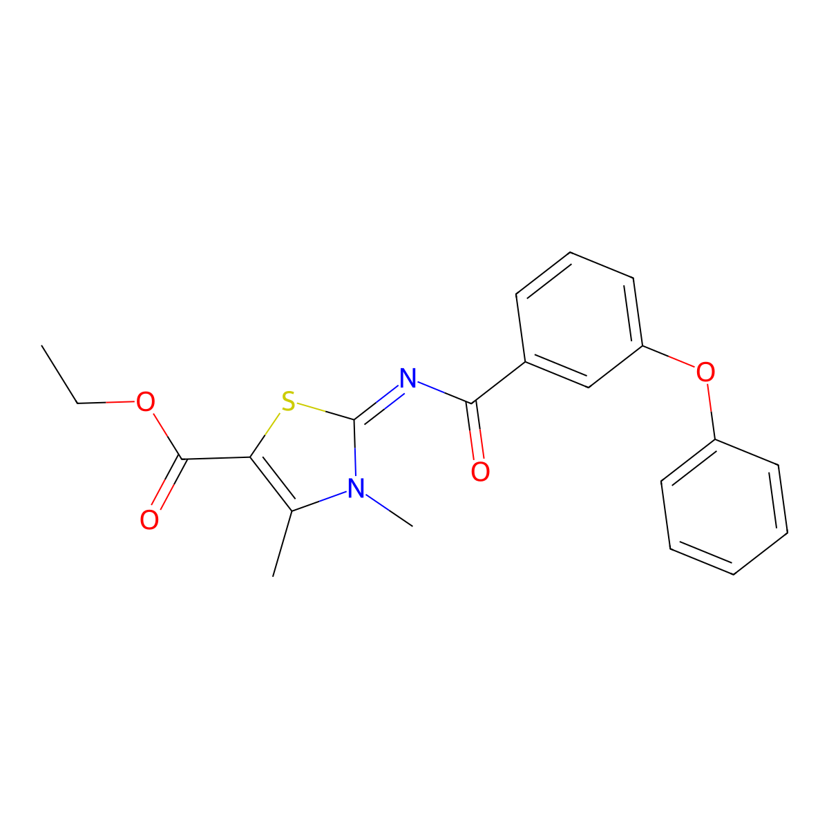 (Z)-ethyl 3,4-dimethyl-2-((3-phenoxybenzoyl)imino)-2,3-dihydrothiazole-5-carboxylate molecular structure, CAS 393838-91-0