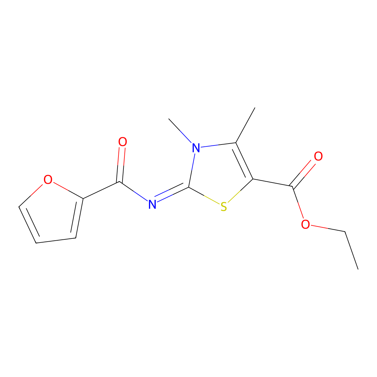 Ethyl 2-(furan-2-carbonylimino)-3,4-dimethyl-1,3-thiazole-5-carboxylate molecular structure, CAS 393838-92-1