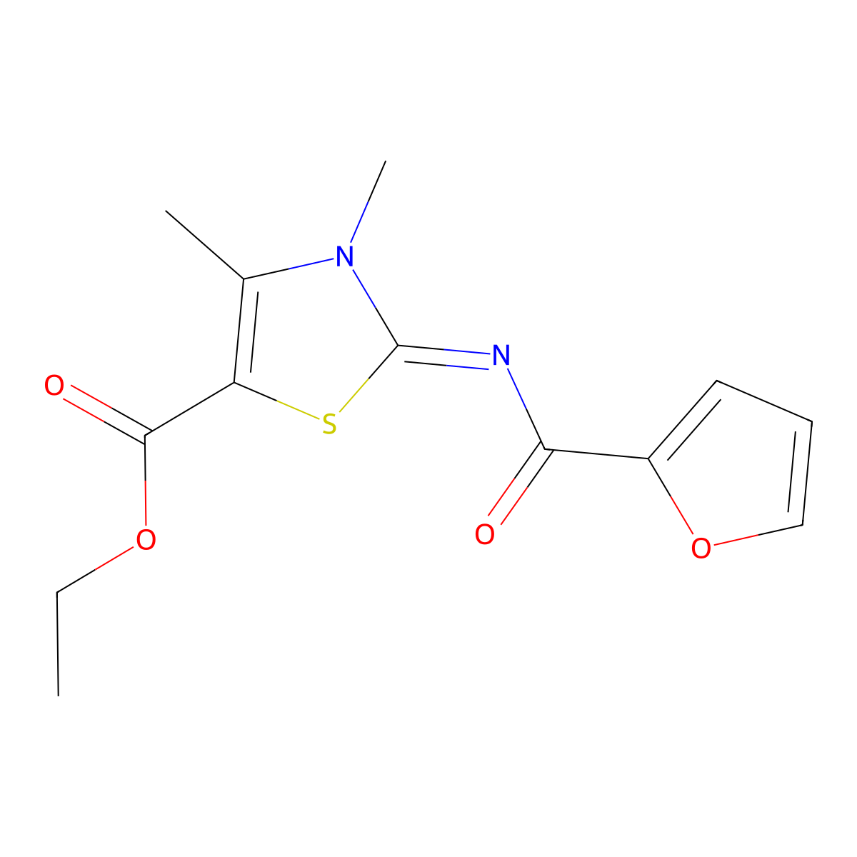 Ethyl 2-(furan-2-carbonylimino)-3,4-dimethyl-1,3-thiazole-5-carboxylate molecular structure, CAS 393838-92-1