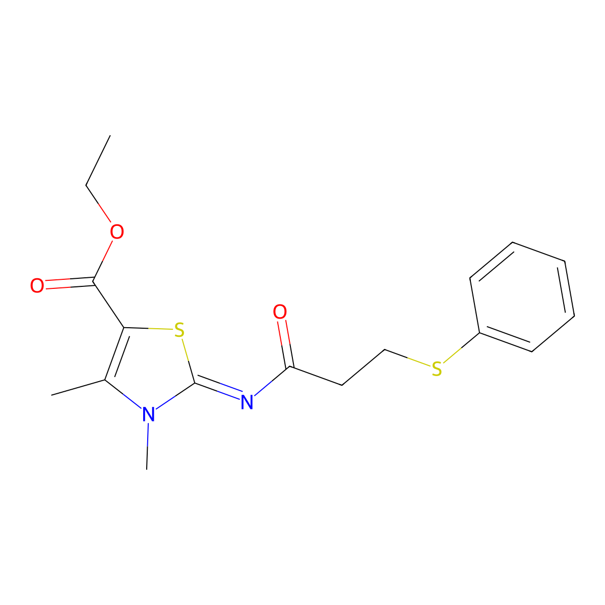 Ethyl 3,4-dimethyl-2-(3-phenylsulfanylpropanoylimino)-1,3-thiazole-5-carboxylate molecular structure, CAS 393838-97-6