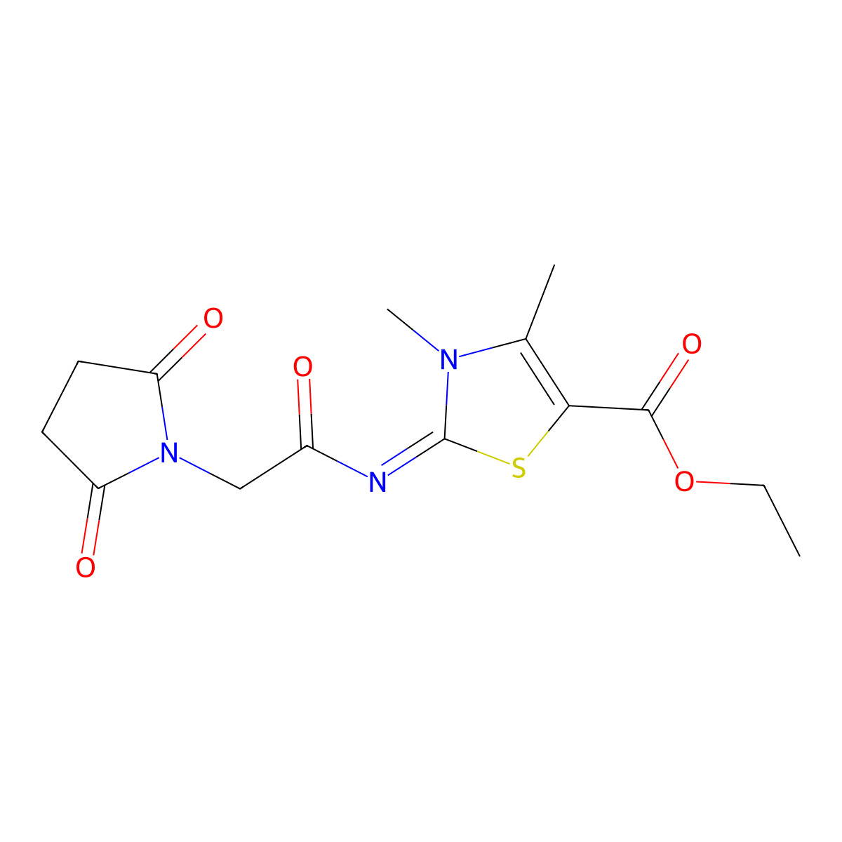 Ethyl 2-[2-(2,5-dioxopyrrolidin-1-yl)acetyl]imino-3,4-dimethyl-1,3-thiazole-5-carboxylate molecular structure, CAS 393839-00-4