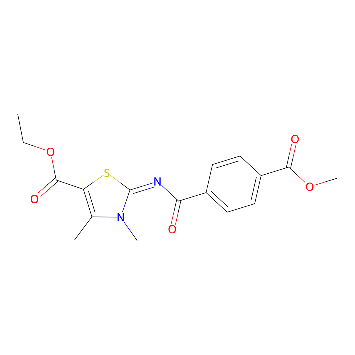 Ethyl 2-(4-methoxycarbonylbenzoyl)imino-3,4-dimethyl-1,3-thiazole-5-carboxylate molecular structure, CAS 393839-02-6