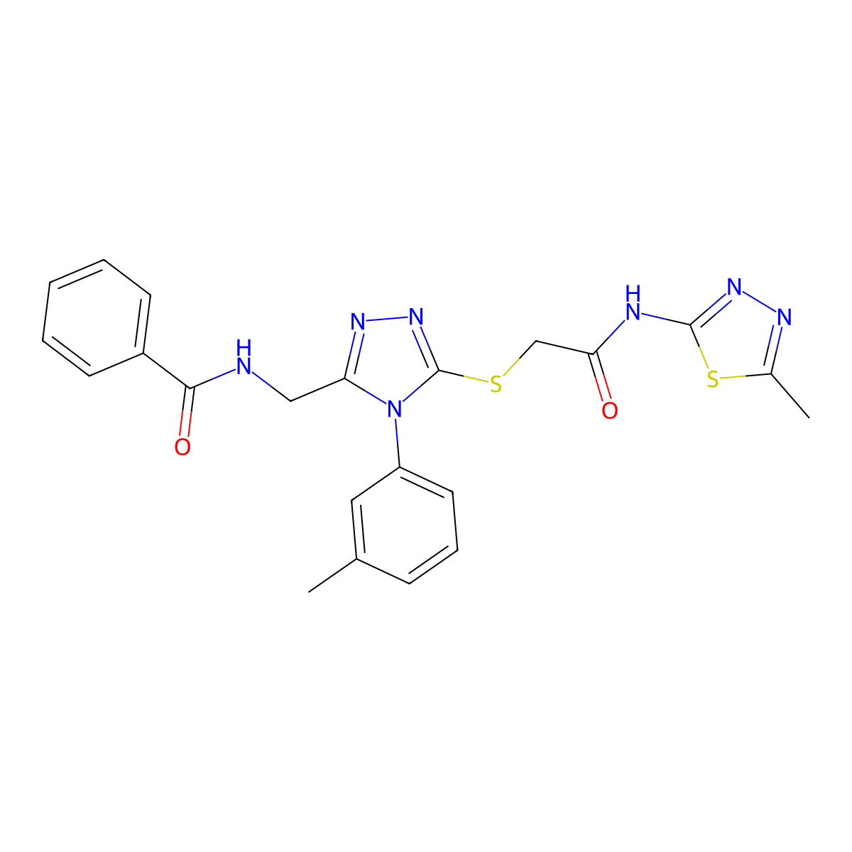 N-{[5-({[(5-methyl-1,3,4-thiadiazol-2-yl)carbamoyl]methyl}sulfanyl)-4-(3-methylphenyl)-4H-1,2,4-triazol-3-yl]methyl}benzamide molecular structure, CAS 393839-41-3