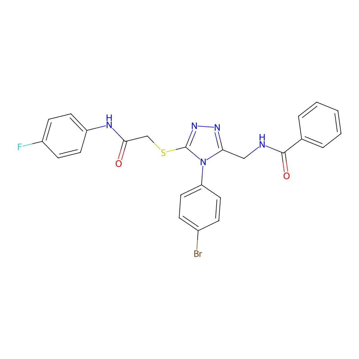 N-((4-(4-bromophenyl)-5-((2-((4-fluorophenyl)amino)-2-oxoethyl)thio)-4H-1,2,4-triazol-3-yl)methyl)benzamide molecular structure, CAS 393839-47-9