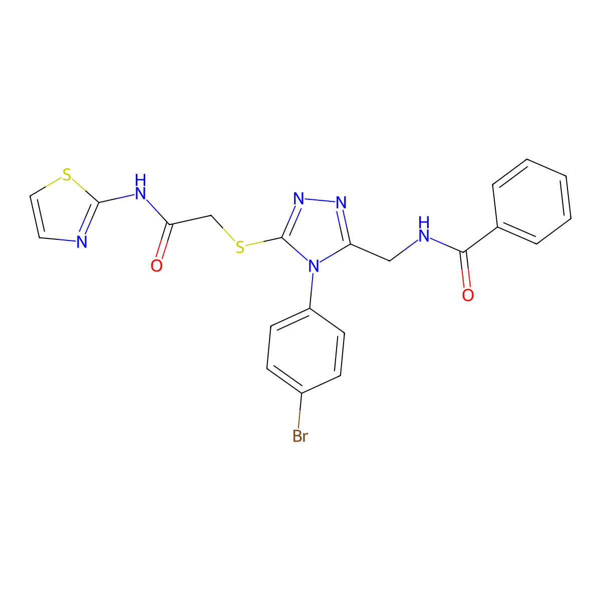N-((4-(4-bromophenyl)-5-((2-oxo-2-(thiazol-2-ylamino)ethyl)thio)-4H-1,2,4-triazol-3-yl)methyl)benzamide molecular structure, CAS 393839-52-6