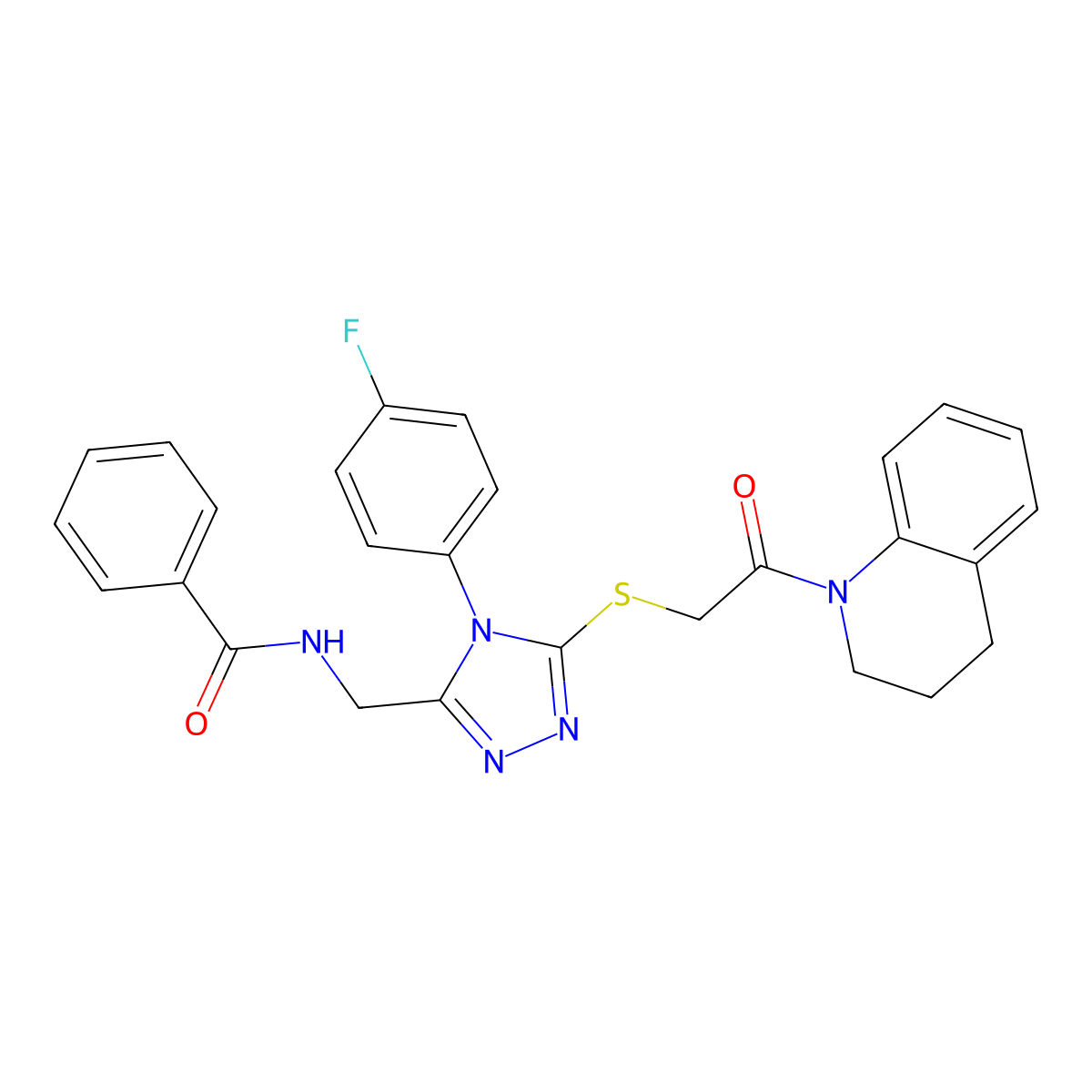 N-((5-((2-(3,4-dihydroquinolin-1(2H)-yl)-2-oxoethyl)thio)-4-(4-fluorophenyl)-4H-1,2,4-triazol-3-yl)methyl)benzamide molecular structure, CAS 393839-68-4