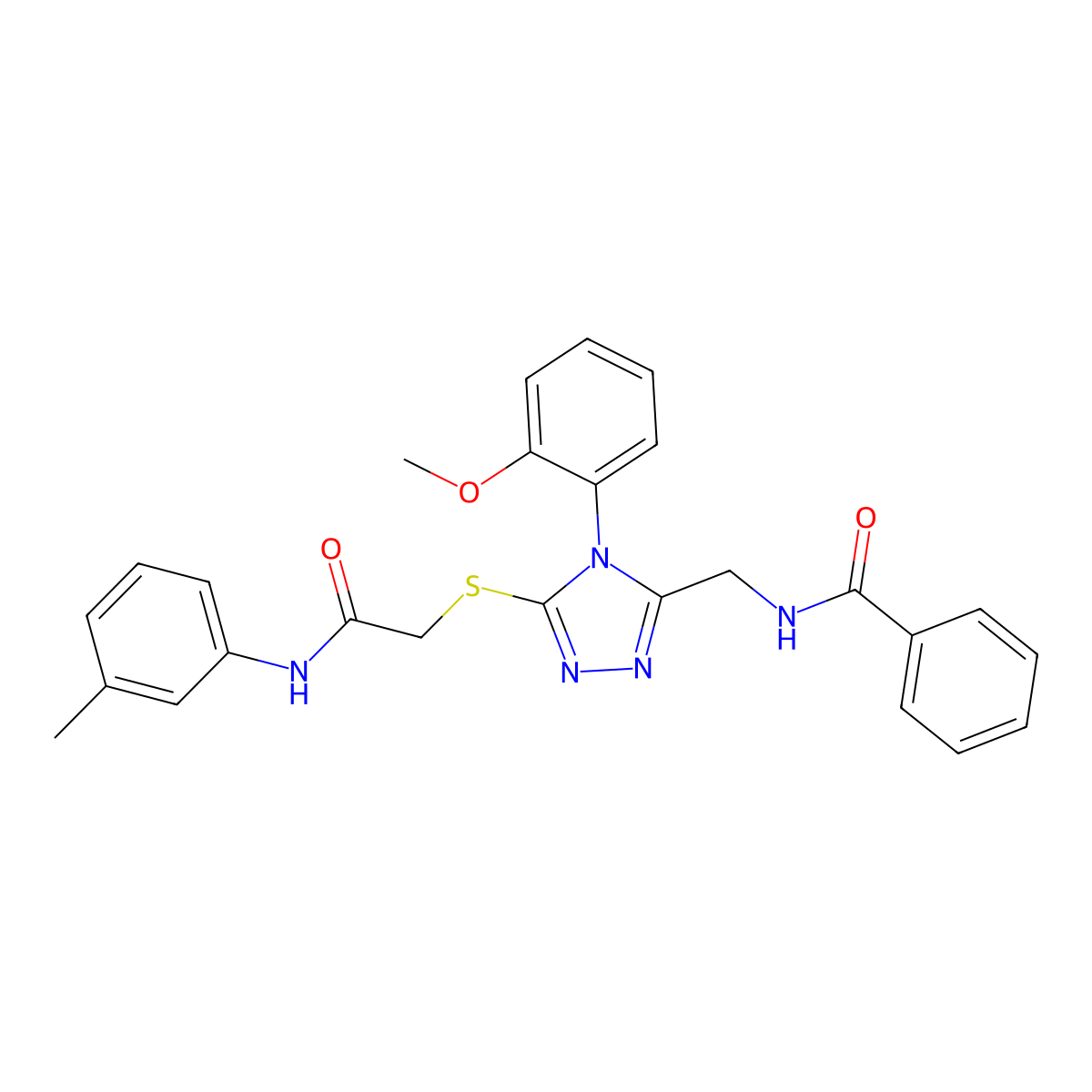 N-((4-(2-methoxyphenyl)-5-((2-oxo-2-(m-tolylamino)ethyl)thio)-4H-1,2,4-triazol-3-yl)methyl)benzamide molecular structure, CAS 393839-69-5
