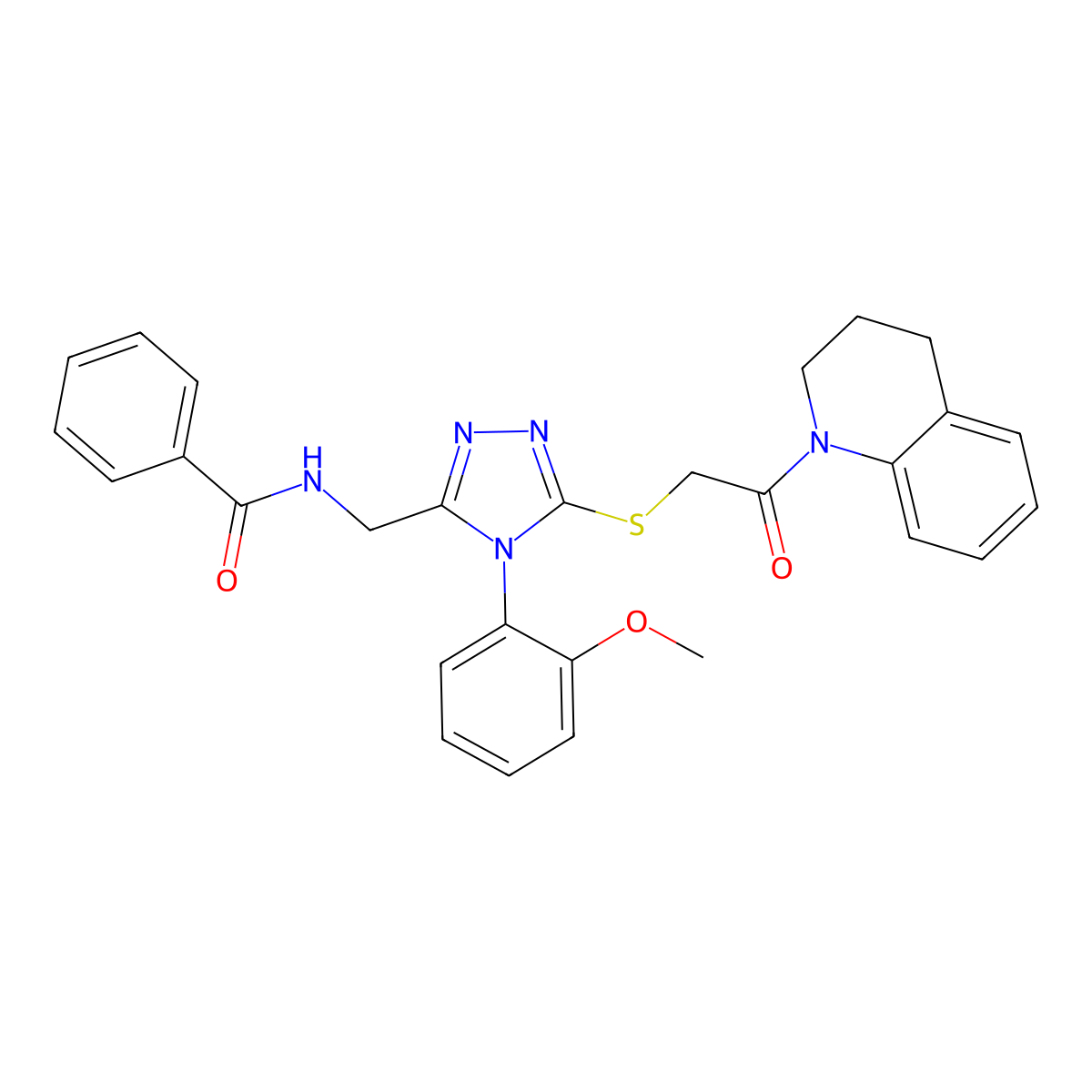 N-[[5-[2-(3,4-dihydro-2H-quinolin-1-yl)-2-oxoethyl]sulfanyl-4-(2-methoxyphenyl)-1,2,4-triazol-3-yl]methyl]benzamide molecular structure, CAS 393839-80-0