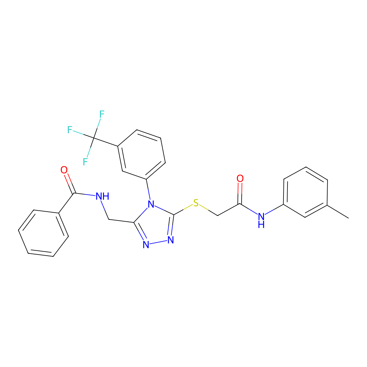 N-((5-((2-oxo-2-(m-tolylamino)ethyl)thio)-4-(3-(trifluoromethyl)phenyl)-4H-1,2,4-triazol-3-yl)methyl)benzamide molecular structure, CAS 393839-81-1