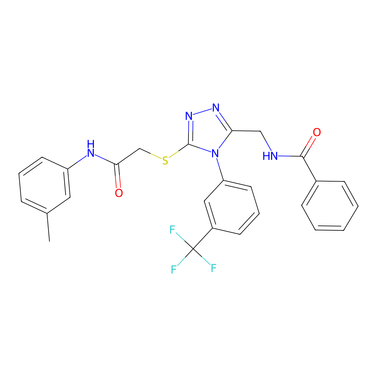 N-((5-((2-oxo-2-(m-tolylamino)ethyl)thio)-4-(3-(trifluoromethyl)phenyl)-4H-1,2,4-triazol-3-yl)methyl)benzamide molecular structure, CAS 393839-81-1