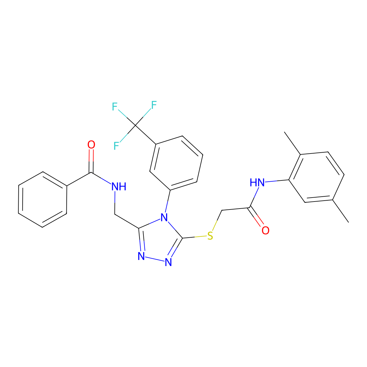 N-[[5-[2-(2,5-dimethylanilino)-2-oxoethyl]sulfanyl-4-[3-(trifluoromethyl)phenyl]-1,2,4-triazol-3-yl]methyl]benzamide molecular structure, CAS 393839-84-4
