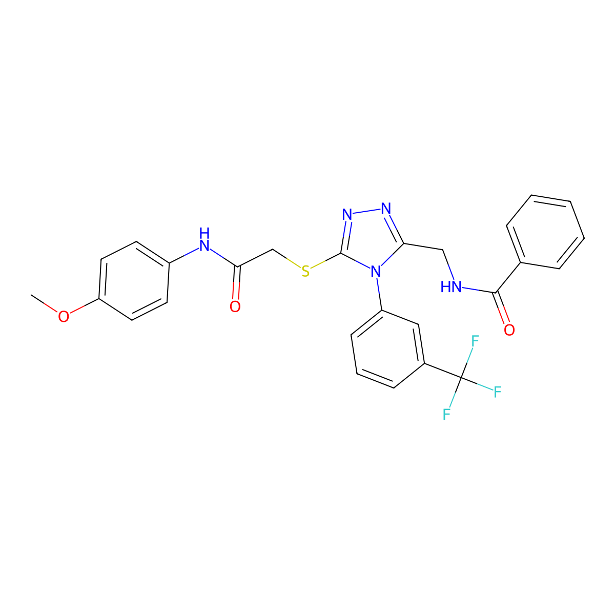 N-((5-((2-((4-methoxyphenyl)amino)-2-oxoethyl)thio)-4-(3-(trifluoromethyl)phenyl)-4H-1,2,4-triazol-3-yl)methyl)benzamide molecular structure, CAS 393839-85-5