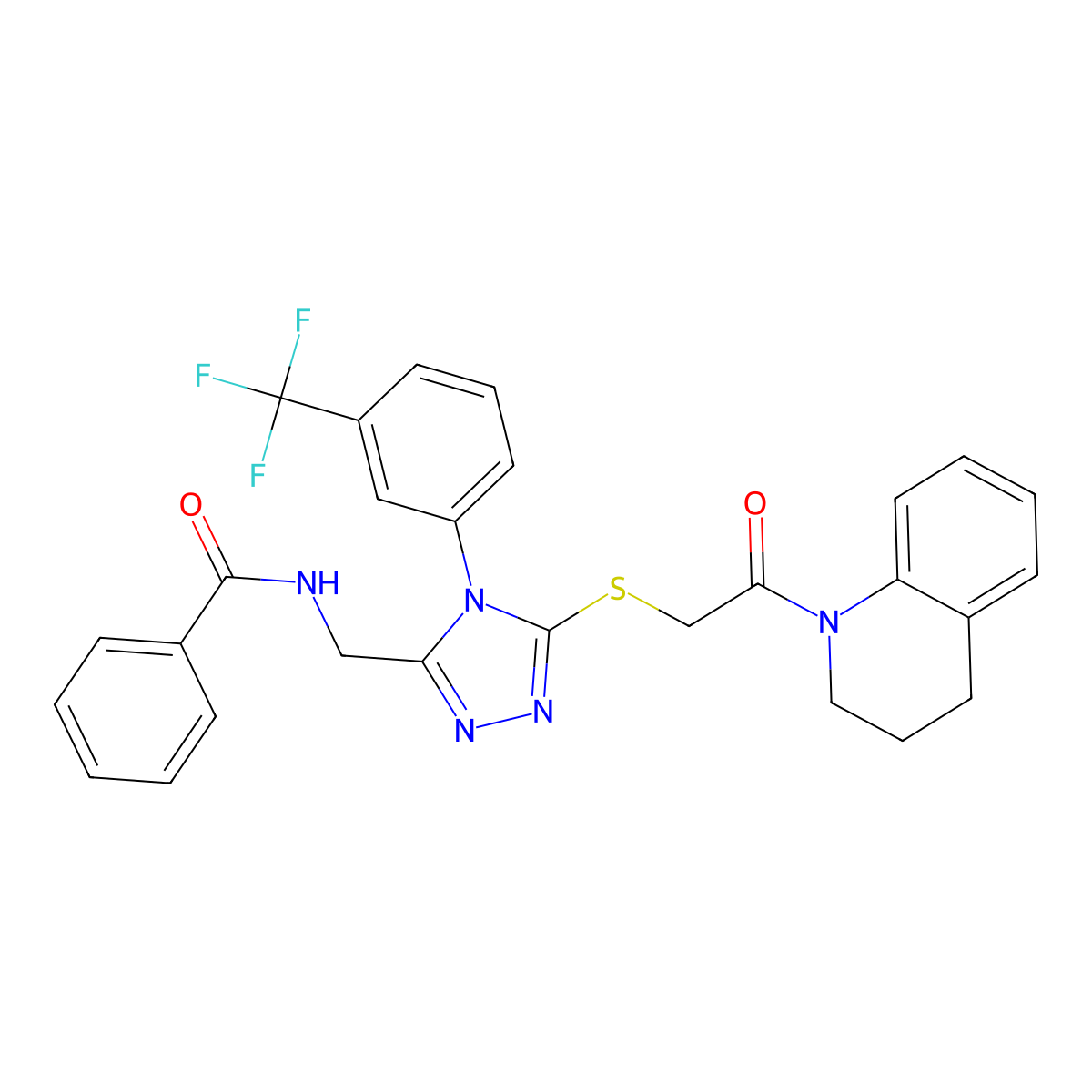 N-((5-((2-(3,4-dihydroquinolin-1(2H)-yl)-2-oxoethyl)thio)-4-(3-(trifluoromethyl)phenyl)-4H-1,2,4-triazol-3-yl)methyl)benzamide molecular structure, CAS 393839-92-4
