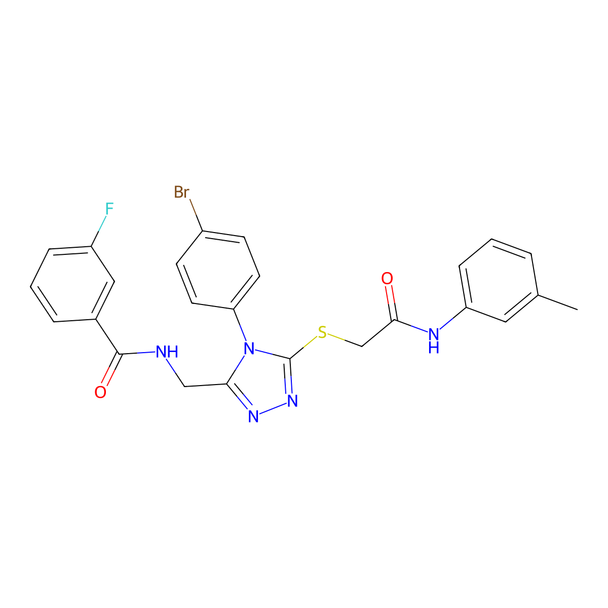 N-[[4-(4-bromophenyl)-5-[2-(3-methylanilino)-2-oxoethyl]sulfanyl-1,2,4-triazol-3-yl]methyl]-3-fluorobenzamide molecular structure, CAS 393840-17-0