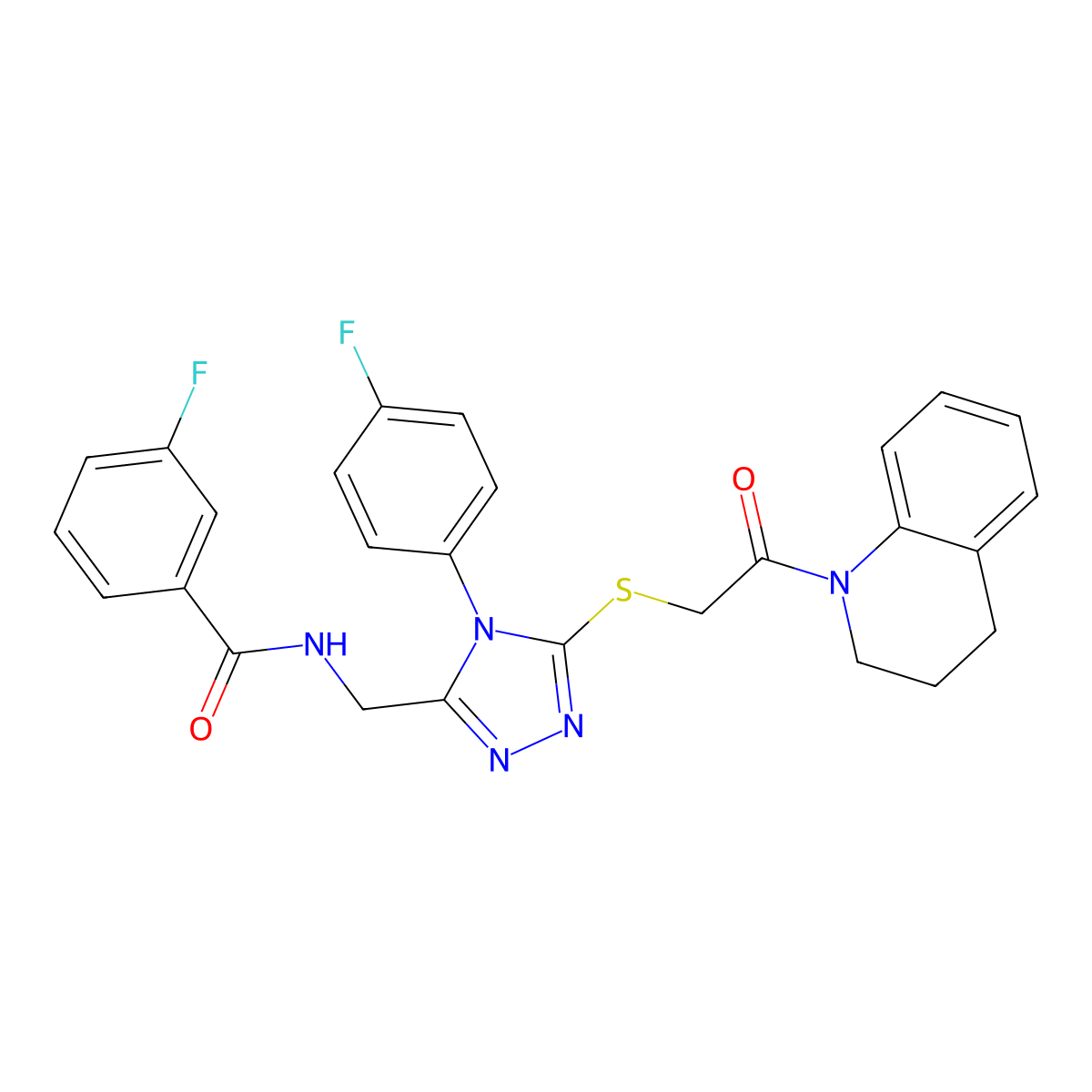 N-((5-((2-(3,4-dihydroquinolin-1(2H)-yl)-2-oxoethyl)thio)-4-(4-fluorophenyl)-4H-1,2,4-triazol-3-yl)methyl)-3-fluorobenzamide molecular structure, CAS 393840-40-9