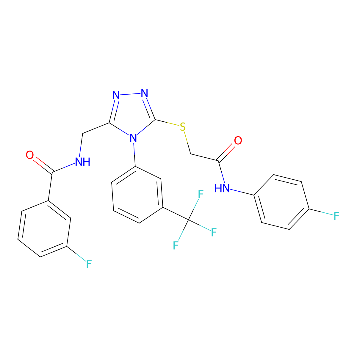 3-fluoro-N-[[5-[2-(4-fluoroanilino)-2-oxoethyl]sulfanyl-4-[3-(trifluoromethyl)phenyl]-1,2,4-triazol-3-yl]methyl]benzamide molecular structure, CAS 393840-55-6
