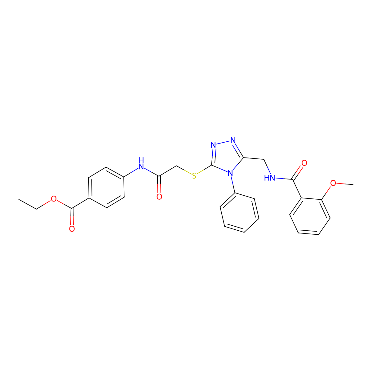 ethyl 4-(2-((5-((2-methoxybenzamido)methyl)-4-phenyl-4H-1,2,4-triazol-3-yl)thio)acetamido)benzoate molecular structure, CAS 393840-70-5