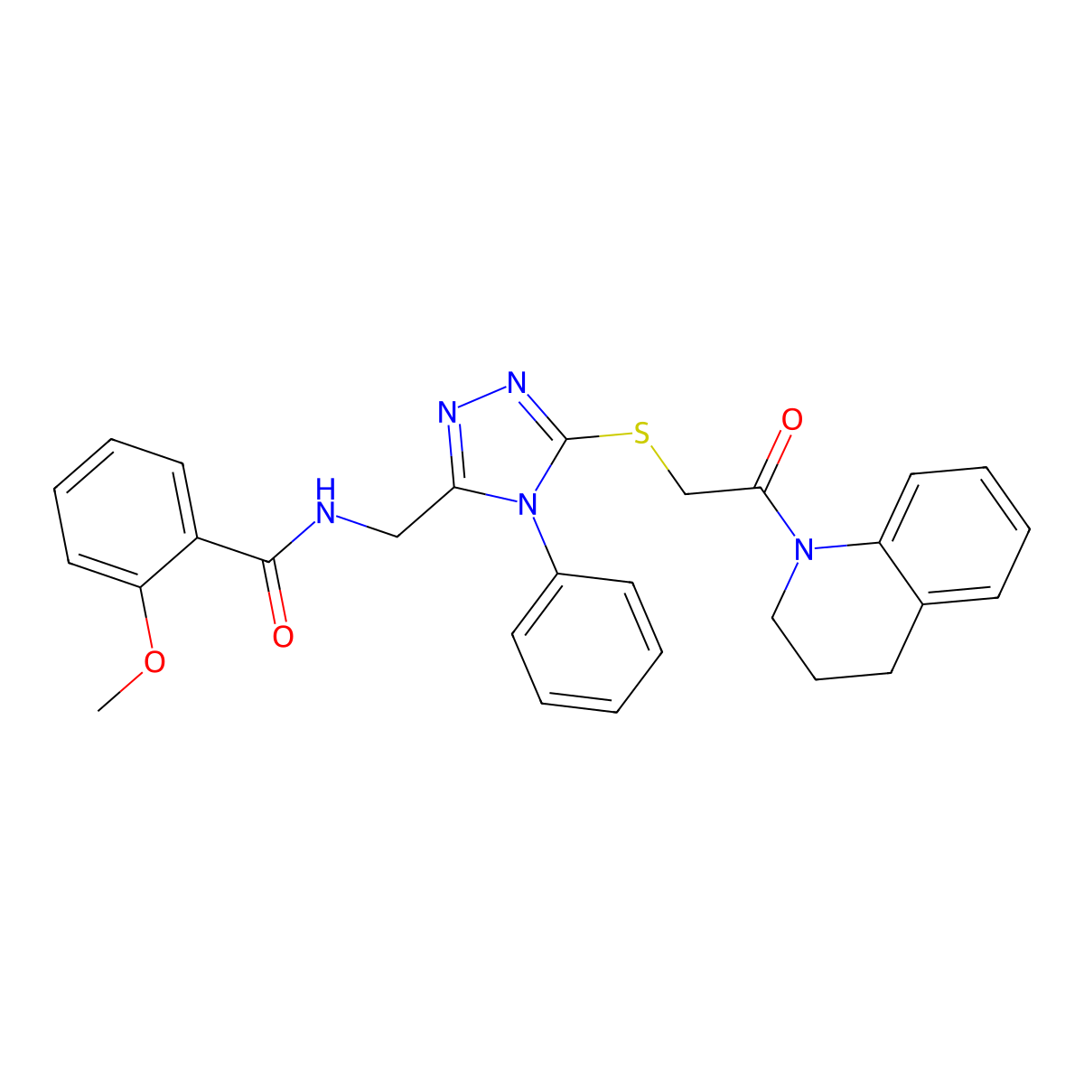 N-[[5-[2-(3,4-dihydro-2H-quinolin-1-yl)-2-oxoethyl]sulfanyl-4-phenyl-1,2,4-triazol-3-yl]methyl]-2-methoxybenzamide molecular structure, CAS 393840-76-1