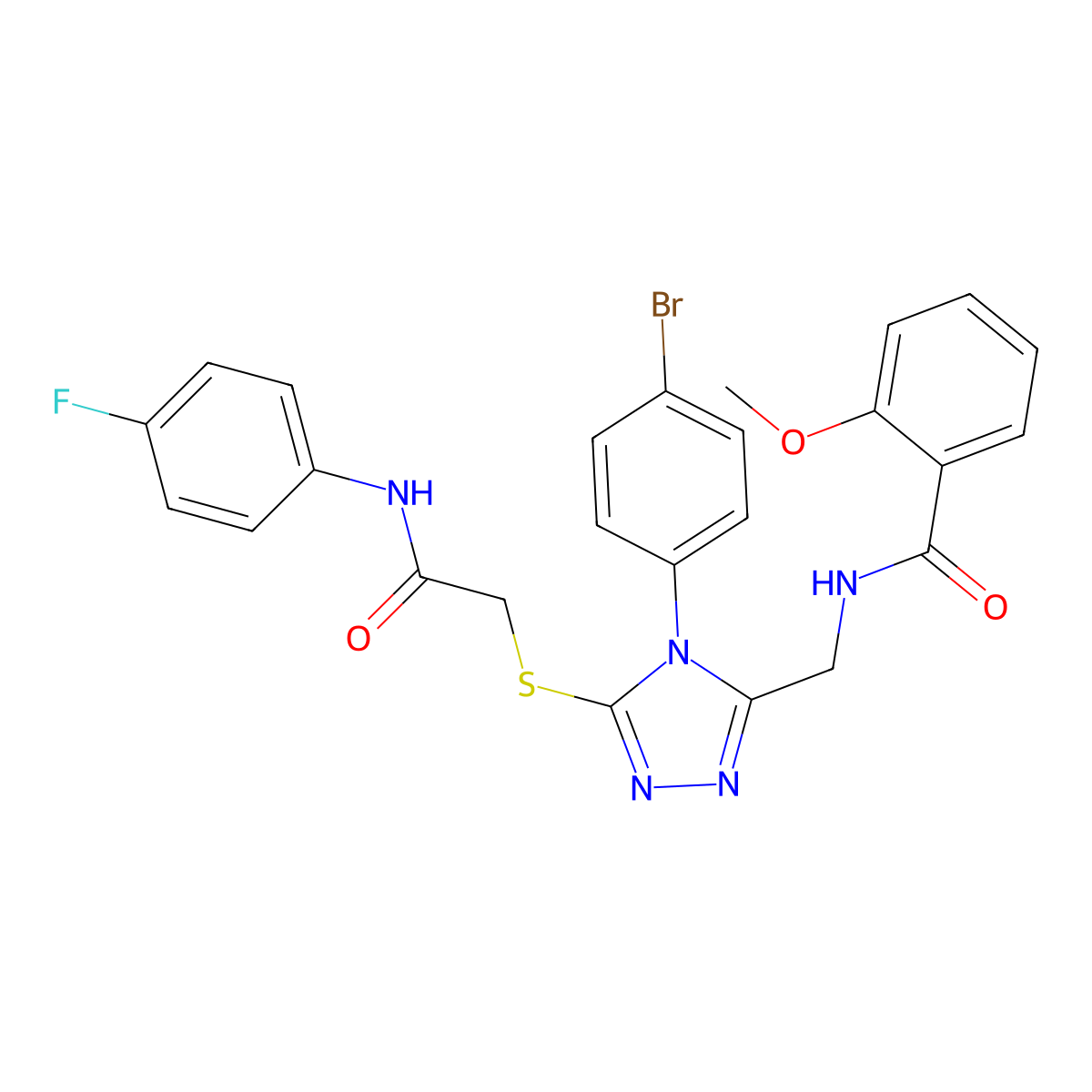 N-[[4-(4-bromophenyl)-5-[2-(4-fluoroanilino)-2-oxoethyl]sulfanyl-1,2,4-triazol-3-yl]methyl]-2-methoxybenzamide molecular structure, CAS 393840-88-5