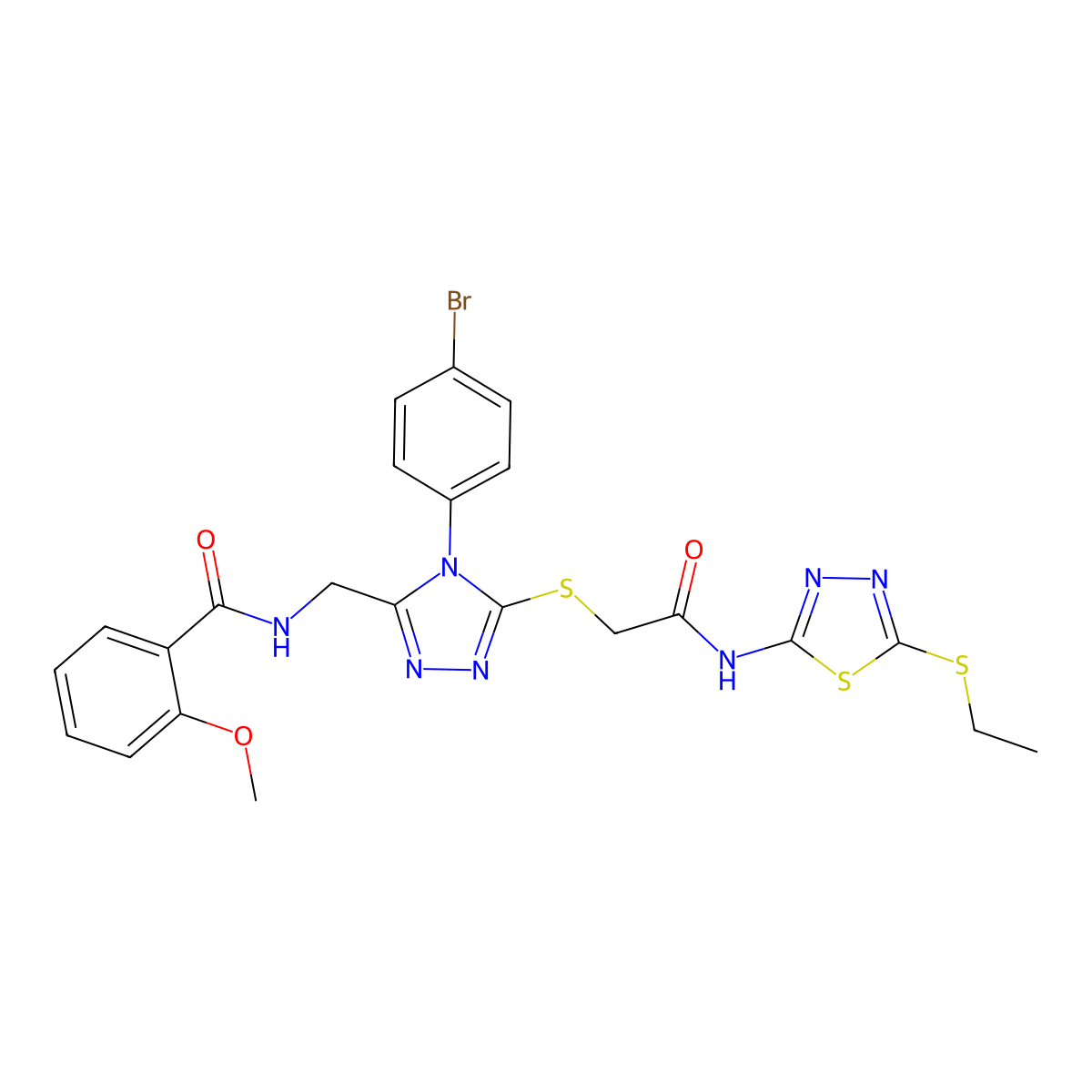 N-[[4-(4-bromophenyl)-5-[2-[(5-ethylsulfanyl-1,3,4-thiadiazol-2-yl)amino]-2-oxoethyl]sulfanyl-1,2,4-triazol-3-yl]methyl]-2-methoxybenzamide molecular structure, CAS 393840-95-4