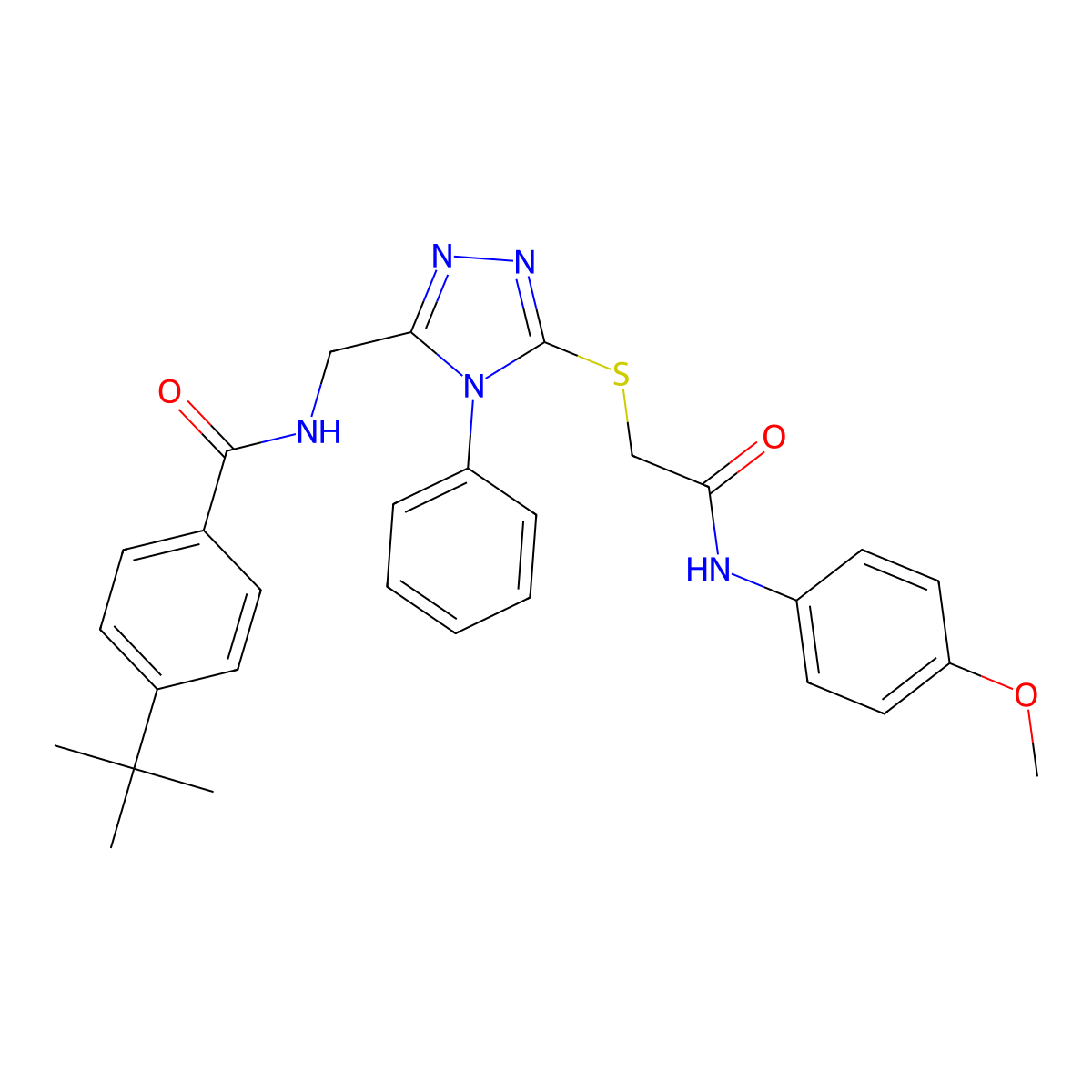 4-tert-butyl-N-[[5-[2-(4-methoxyanilino)-2-oxoethyl]sulfanyl-4-phenyl-1,2,4-triazol-3-yl]methyl]benzamide molecular structure, CAS 393841-28-6