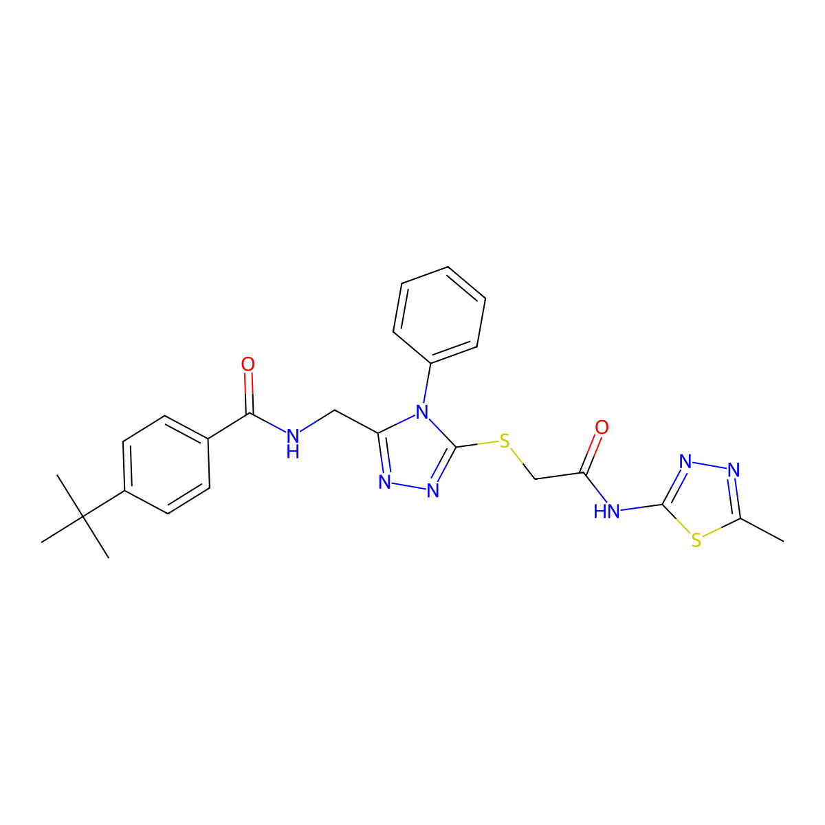 4-(tert-butyl)-N-((5-((2-((5-methyl-1,3,4-thiadiazol-2-yl)amino)-2-oxoethyl)thio)-4-phenyl-4H-1,2,4-triazol-3-yl)methyl)benzamide molecular structure, CAS 393841-32-2