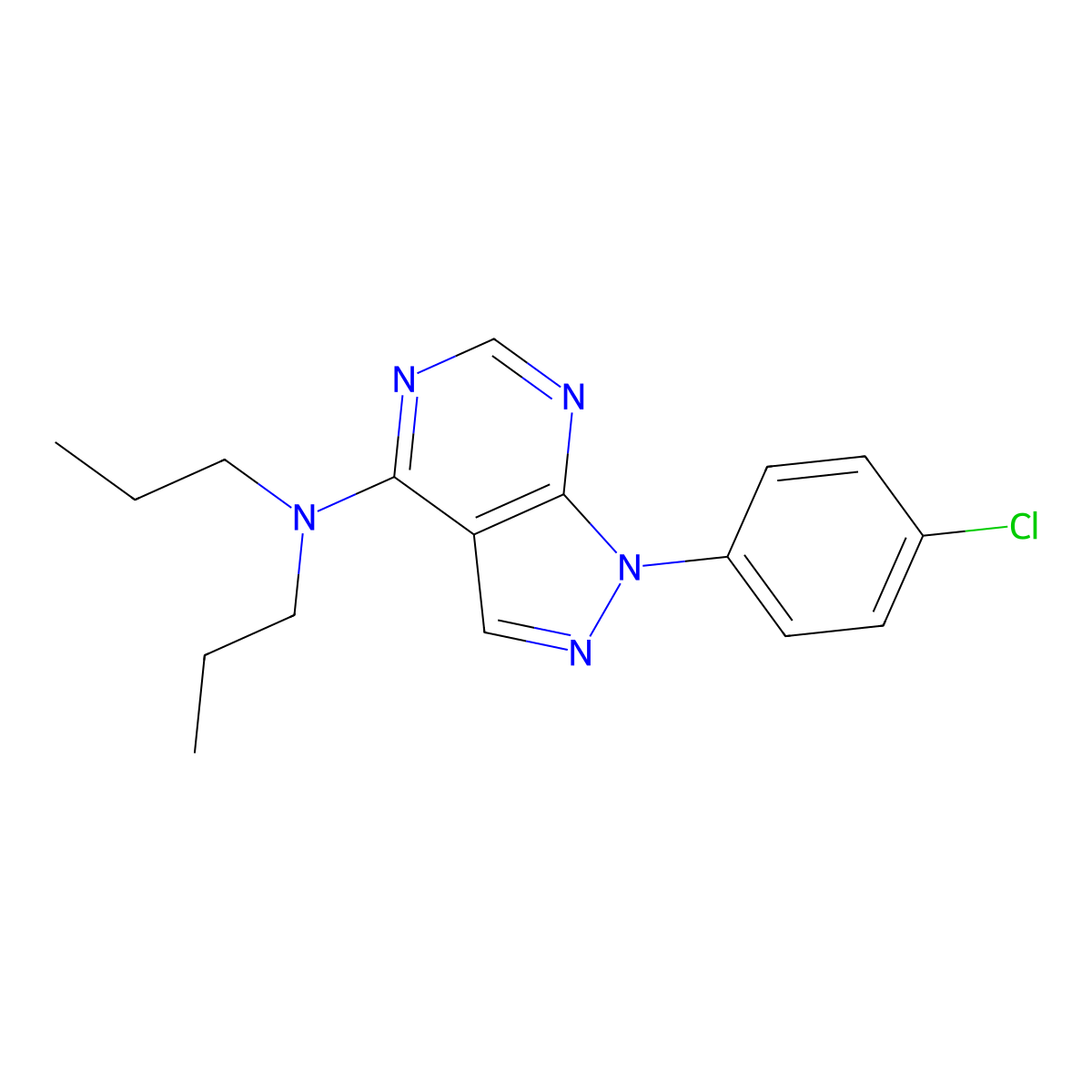 1-(4-chlorophenyl)-N,N-dipropylpyrazolo[3,4-d]pyrimidin-4-amine molecular structure, CAS 393844-56-9