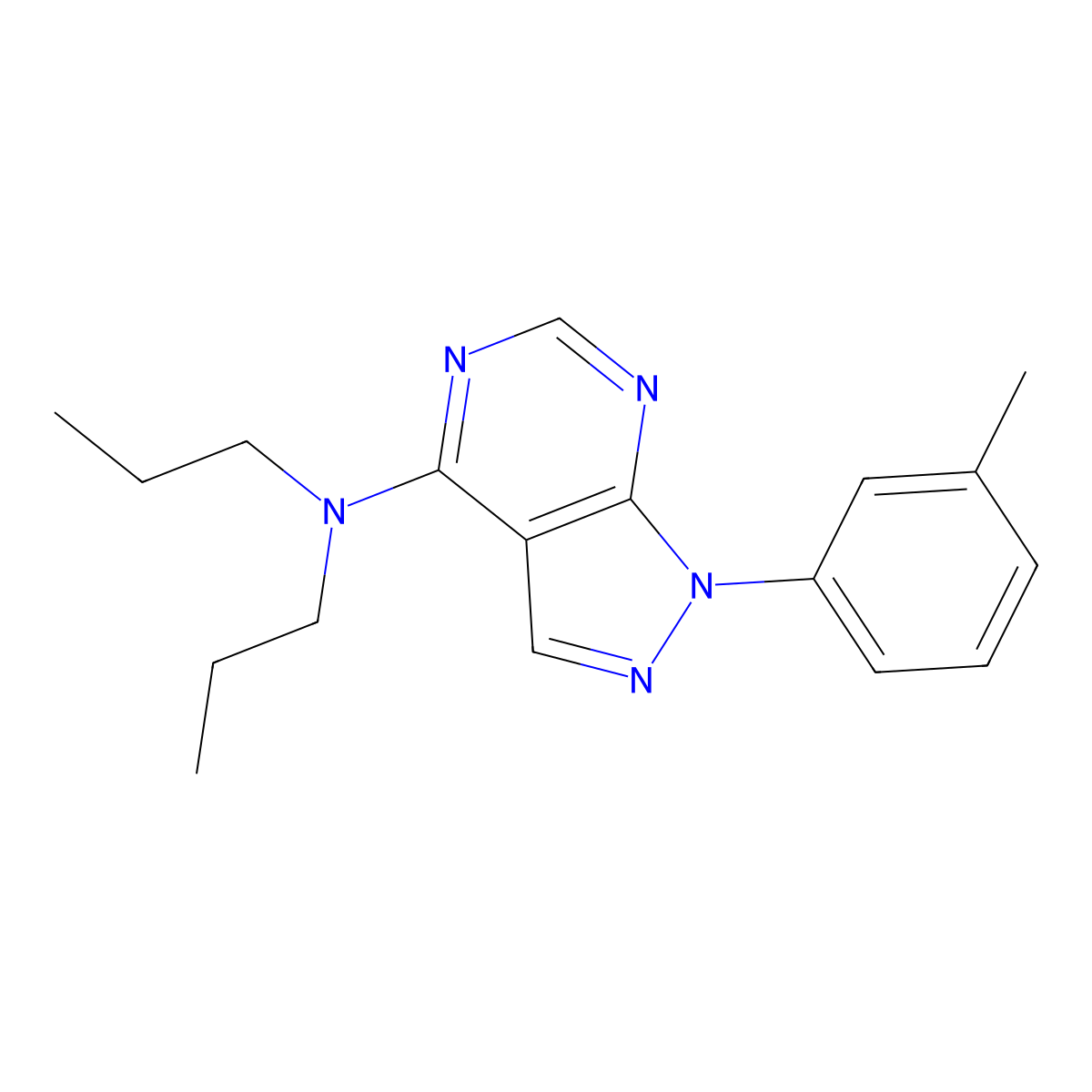 1-(3-methylphenyl)-N,N-dipropyl-1H-pyrazolo[3,4-d]pyrimidin-4-amine molecular structure, CAS 393844-59-2