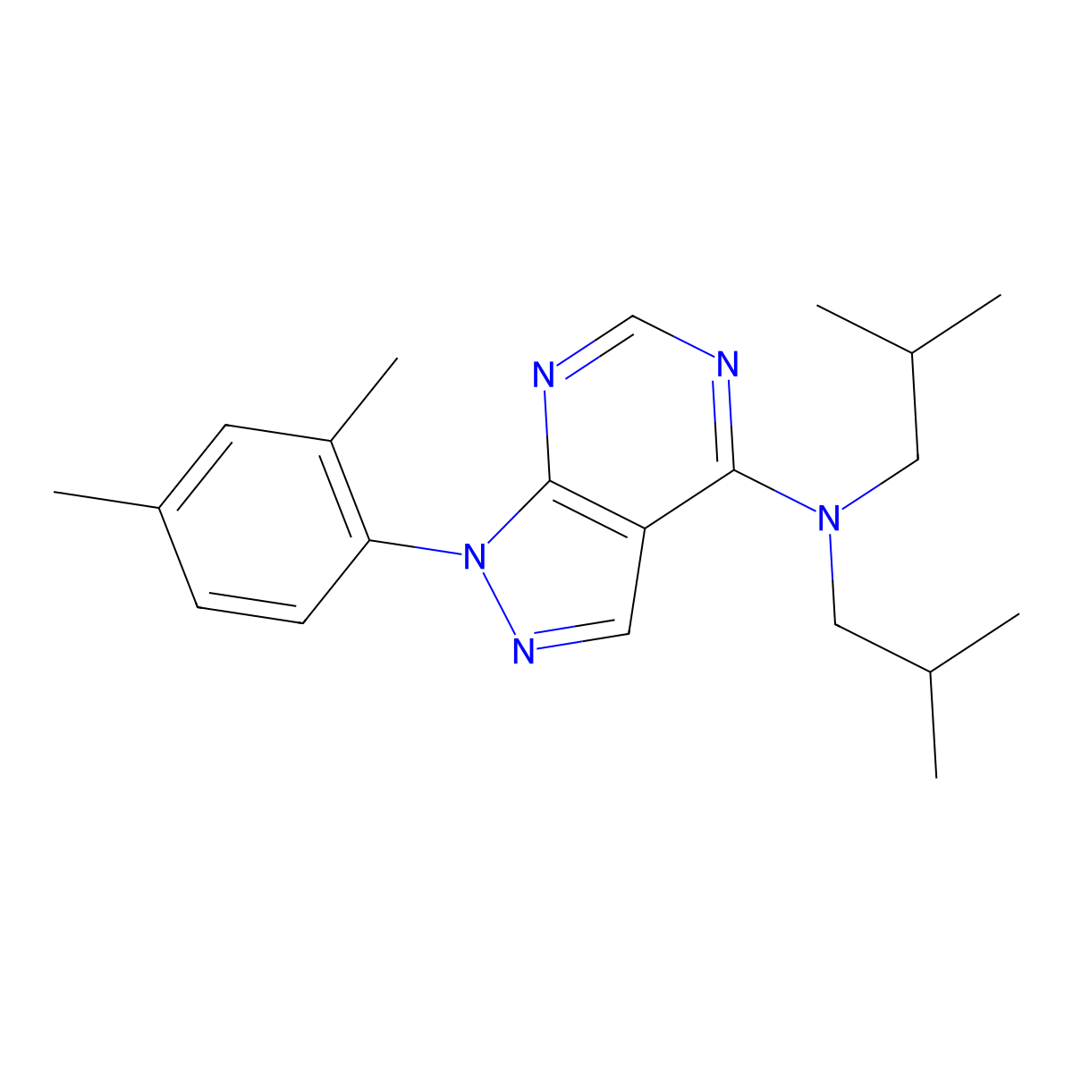 1-(2,4-dimethylphenyl)-N,N-diisobutyl-1H-pyrazolo[3,4-d]pyrimidin-4-amine molecular structure, CAS 393844-70-7