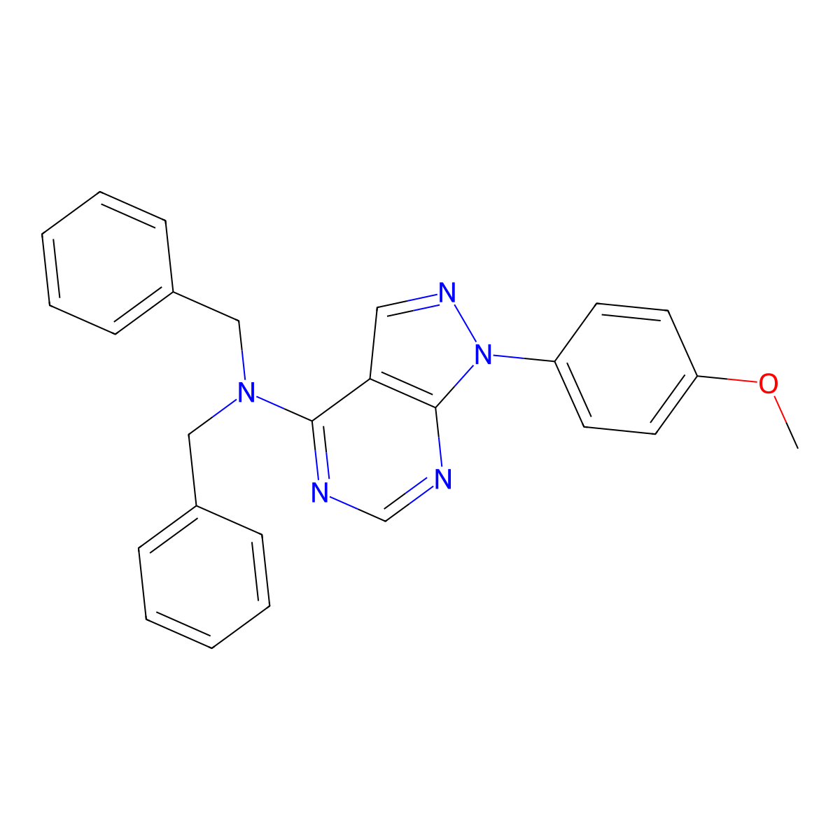 Bisbenzyl[1-(4-methoxyphenyl)pyrazolo[4,5-e]pyrimidin-4-yl]amine molecular structure, CAS 393844-74-1