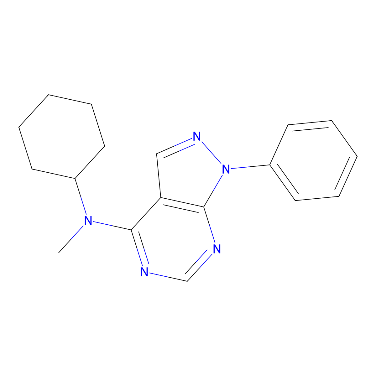 N-cyclohexyl-N-methyl-1-phenyl-1H-pyrazolo[3,4-d]pyrimidin-4-amine molecular structure, CAS 393844-87-6