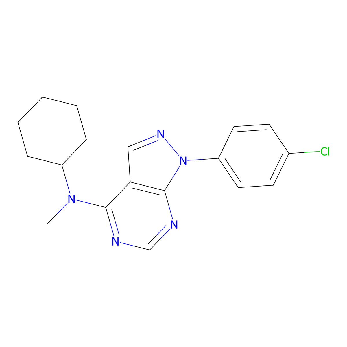 1-(4-chlorophenyl)-N-cyclohexyl-N-methylpyrazolo[3,4-d]pyrimidin-4-amine molecular structure, CAS 393844-88-7