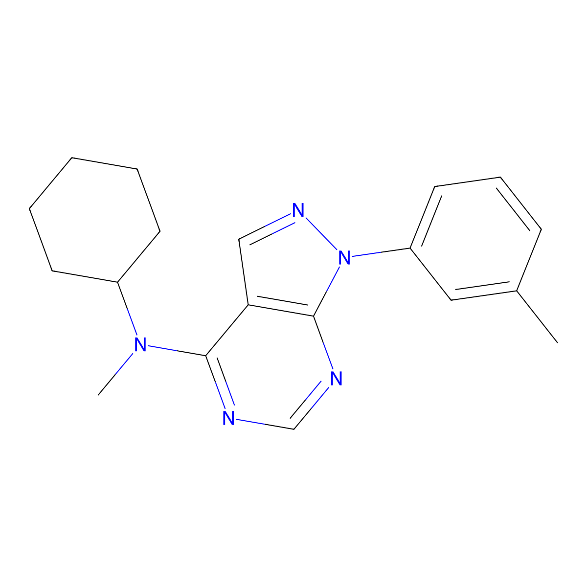 N-cyclohexyl-N-methyl-1-(3-methylphenyl)pyrazolo[3,4-d]pyrimidin-4-amine molecular structure, CAS 393844-90-1
