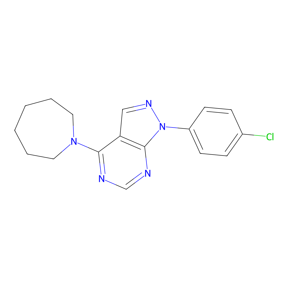 4-(Azepan-1-yl)-1-(4-chlorophenyl)pyrazolo[3,4-d]pyrimidine molecular structure, CAS 393844-97-8