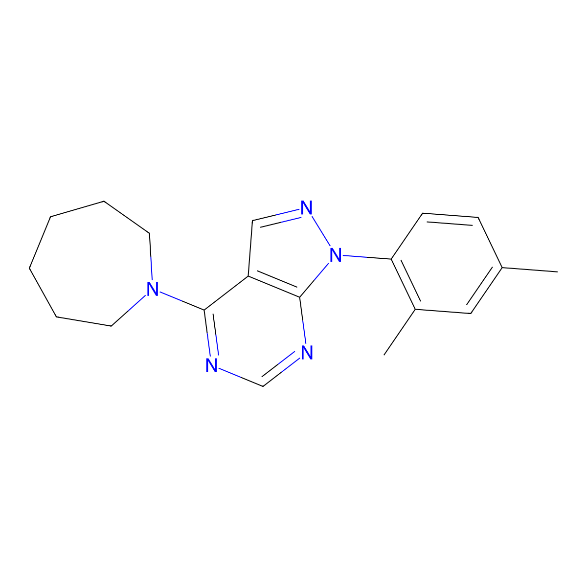 4-(azepan-1-yl)-1-(2,4-dimethylphenyl)-1H-pyrazolo[3,4-d]pyrimidine molecular structure, CAS 393845-00-6
