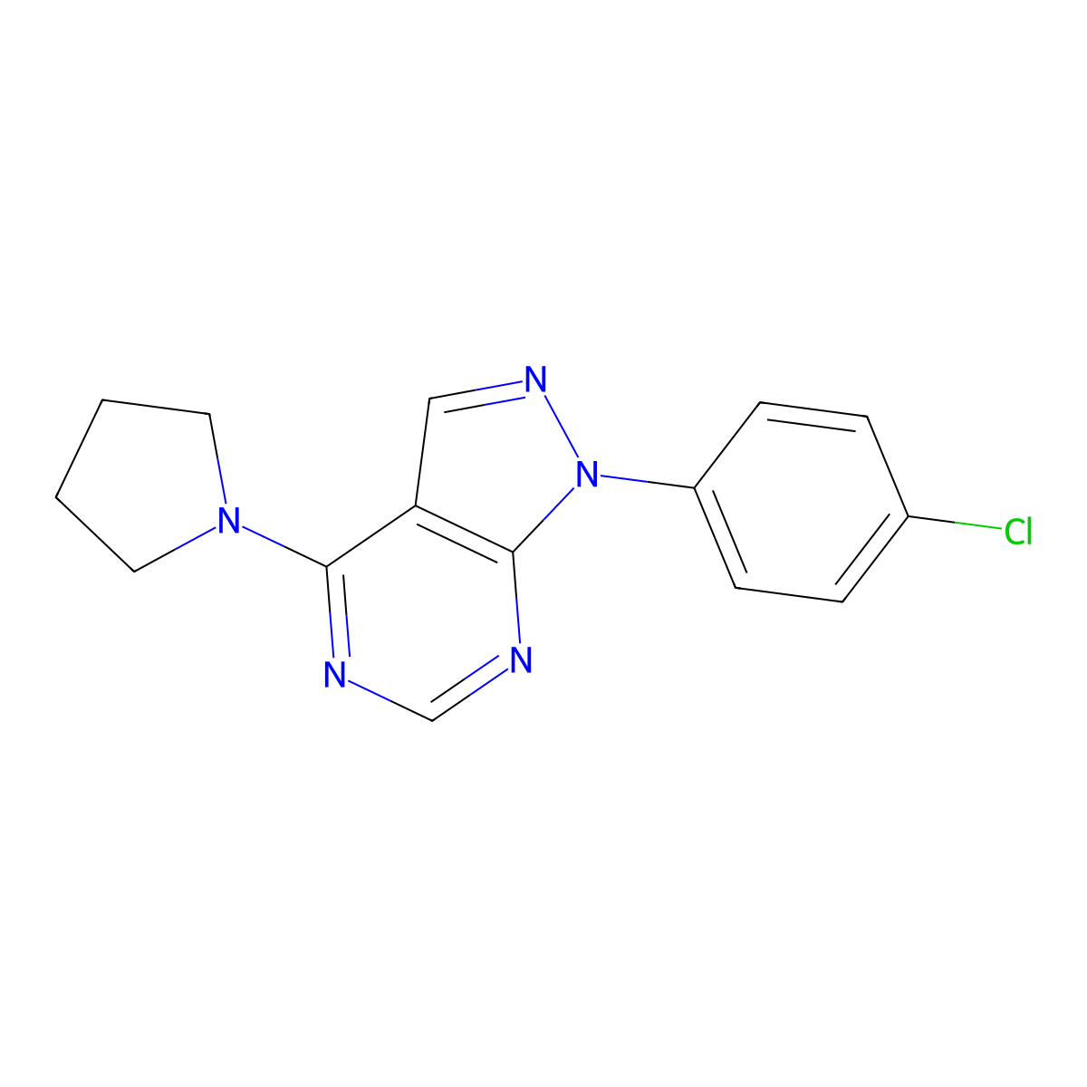 1-(4-Chlorophenyl)-4-pyrrolidin-1-ylpyrazolo[3,4-d]pyrimidine molecular structure, CAS 393845-05-1