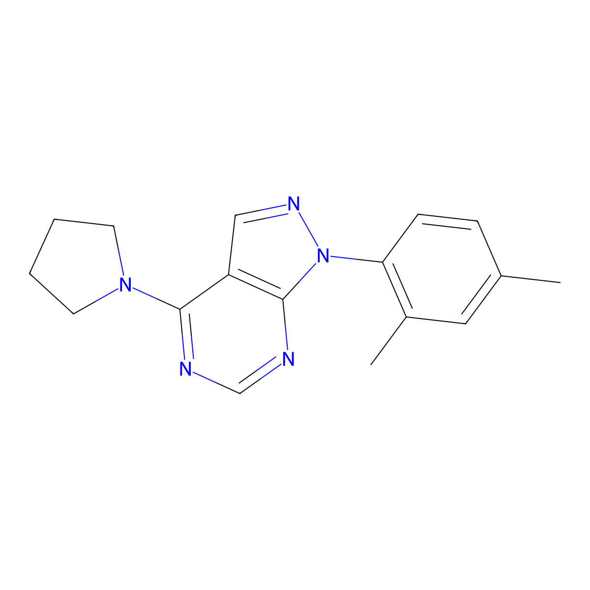 1-(2,4-Dimethylphenyl)-4-pyrrolidin-1-ylpyrazolo[3,4-d]pyrimidine molecular structure, CAS 393845-07-3