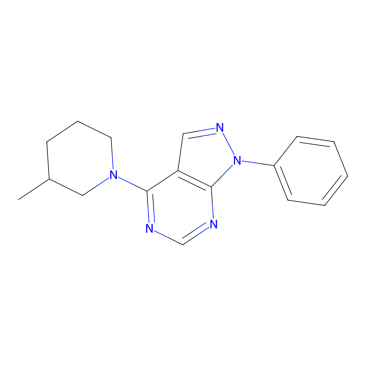 4-(3-Methylpiperidin-1-yl)-1-phenylpyrazolo[3,4-d]pyrimidine molecular structure, CAS 393845-20-0