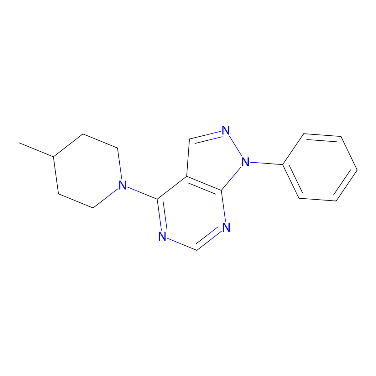 4-(4-Methylpiperidin-1-yl)-1-phenylpyrazolo[3,4-d]pyrimidine molecular structure, CAS 393845-25-5