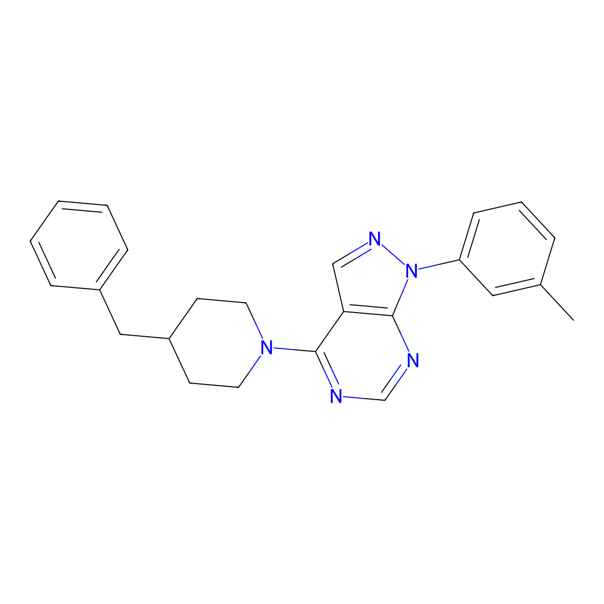 4-(4-benzylpiperidin-1-yl)-1-(3-methylphenyl)-1H-pyrazolo[3,4-d]pyrimidine molecular structure, CAS 393845-33-5